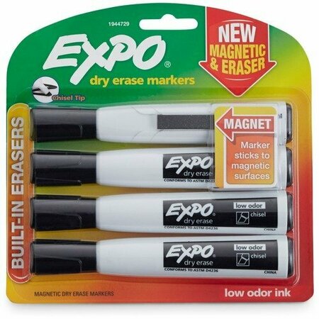NEWELL BRANDS Dry-Erase Markers, Low Odor, Chisel Tip, BK, 4PK SAN1944729K